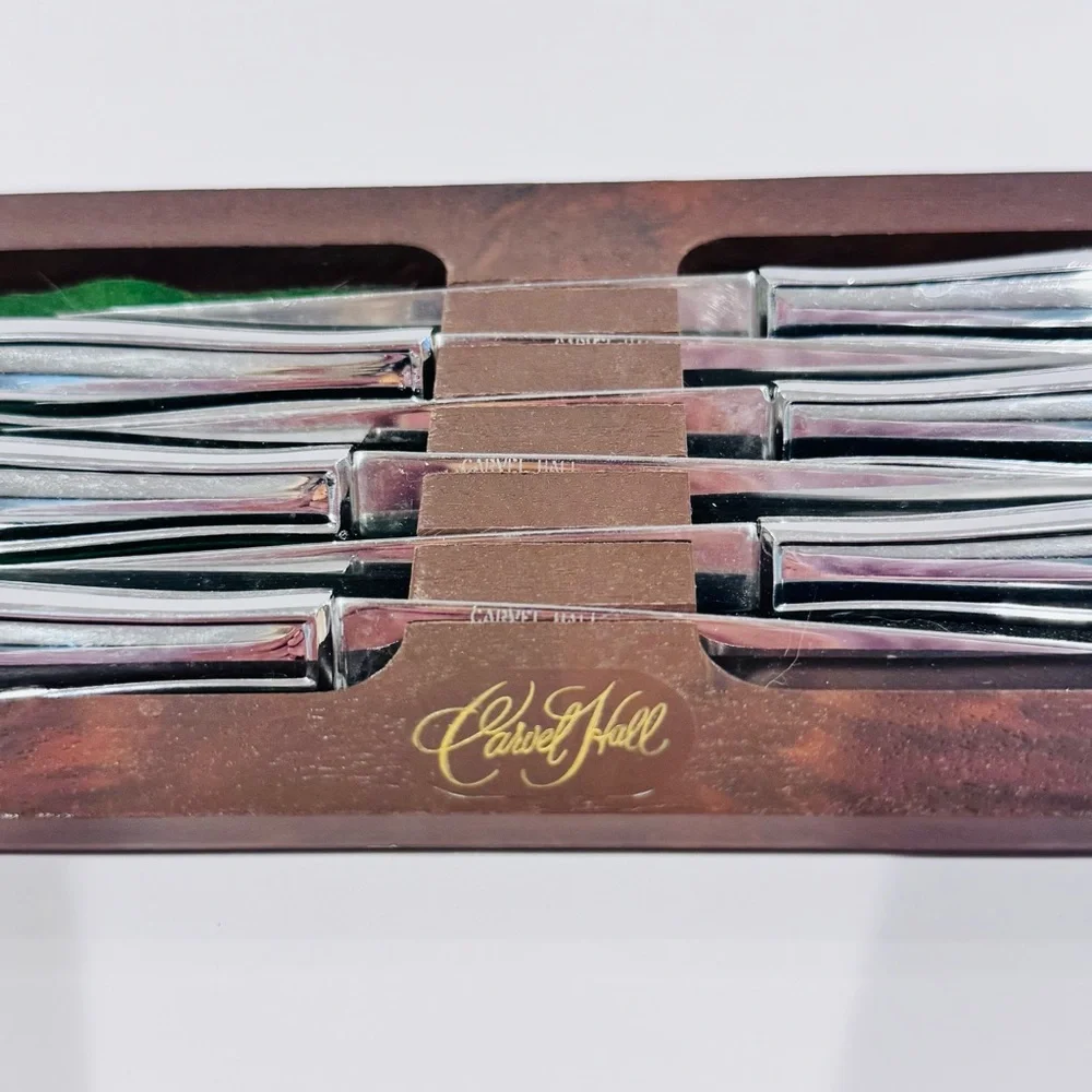 Vintage Carvel Hall Steak Knives Set Of 6 W Display Stainless Steel Made In USA‎